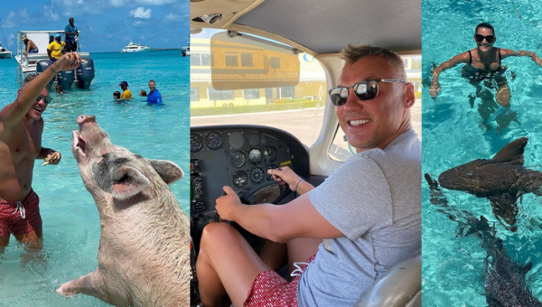 Spalvingos Šaro atostogos Bahamose: pasiplaukiojimas tarp ryklių, paplūdimiai ir gyvūnai