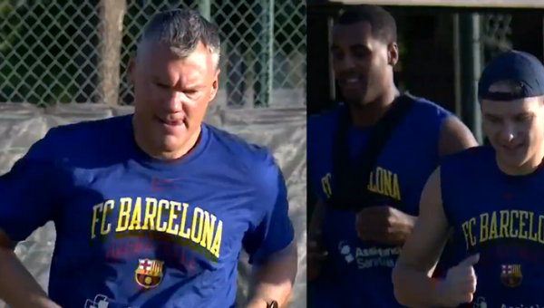 Pamatykite: Barselonos ekipos treniruotė lauke (VIDEO)