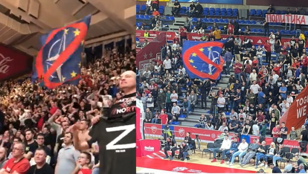„Crvena Zvezda“ ir „Anadolu Efes“ mače - serbų fanų akibrokštas: „Z“ simbolis ir NATO vėliava